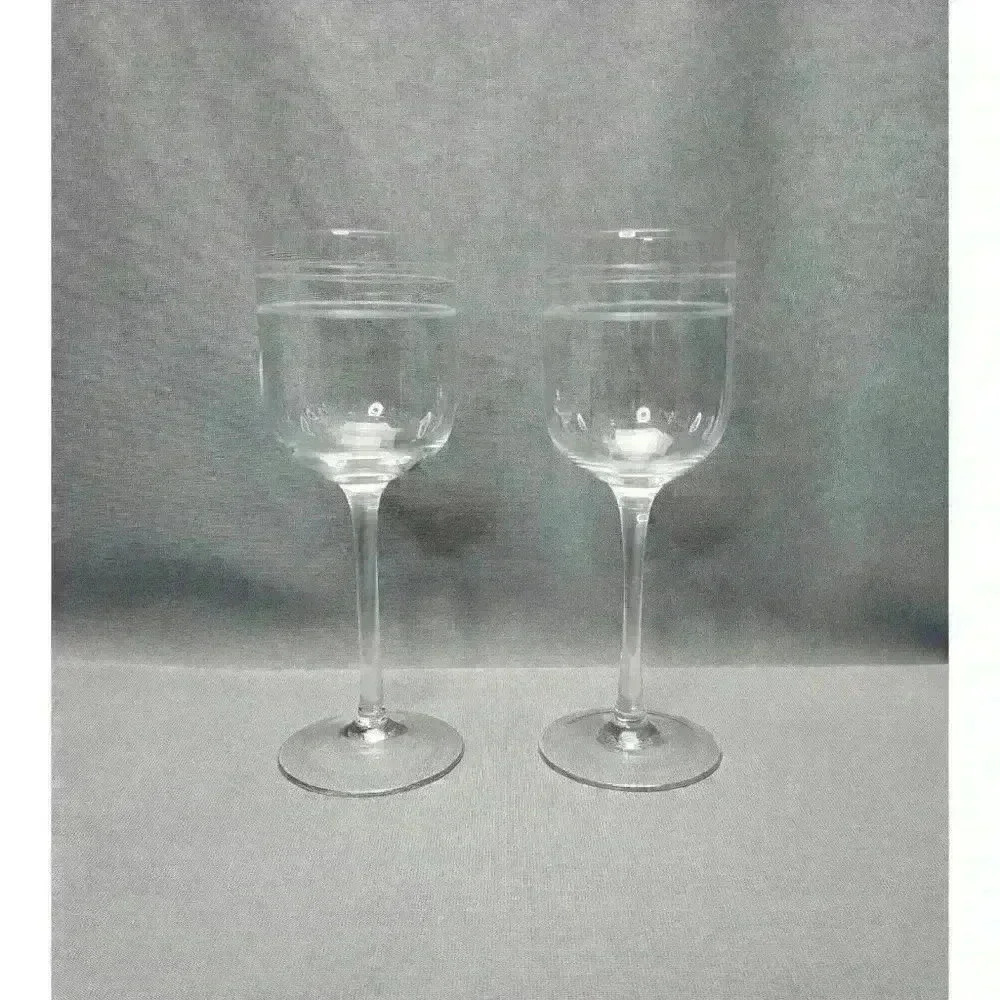 Modern Stripe Cut Glass Crystal Wine Glasses Hand Blown Wine Goblets 14 oz Pair